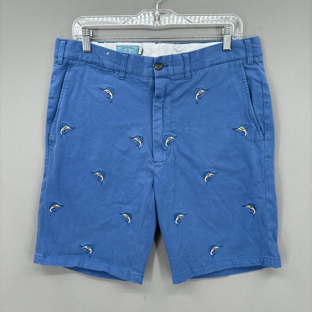 Castaway Shorts‎ Mens 34 Blue Chino Embroidered Marlin Nautical AOP Preppy 9"
